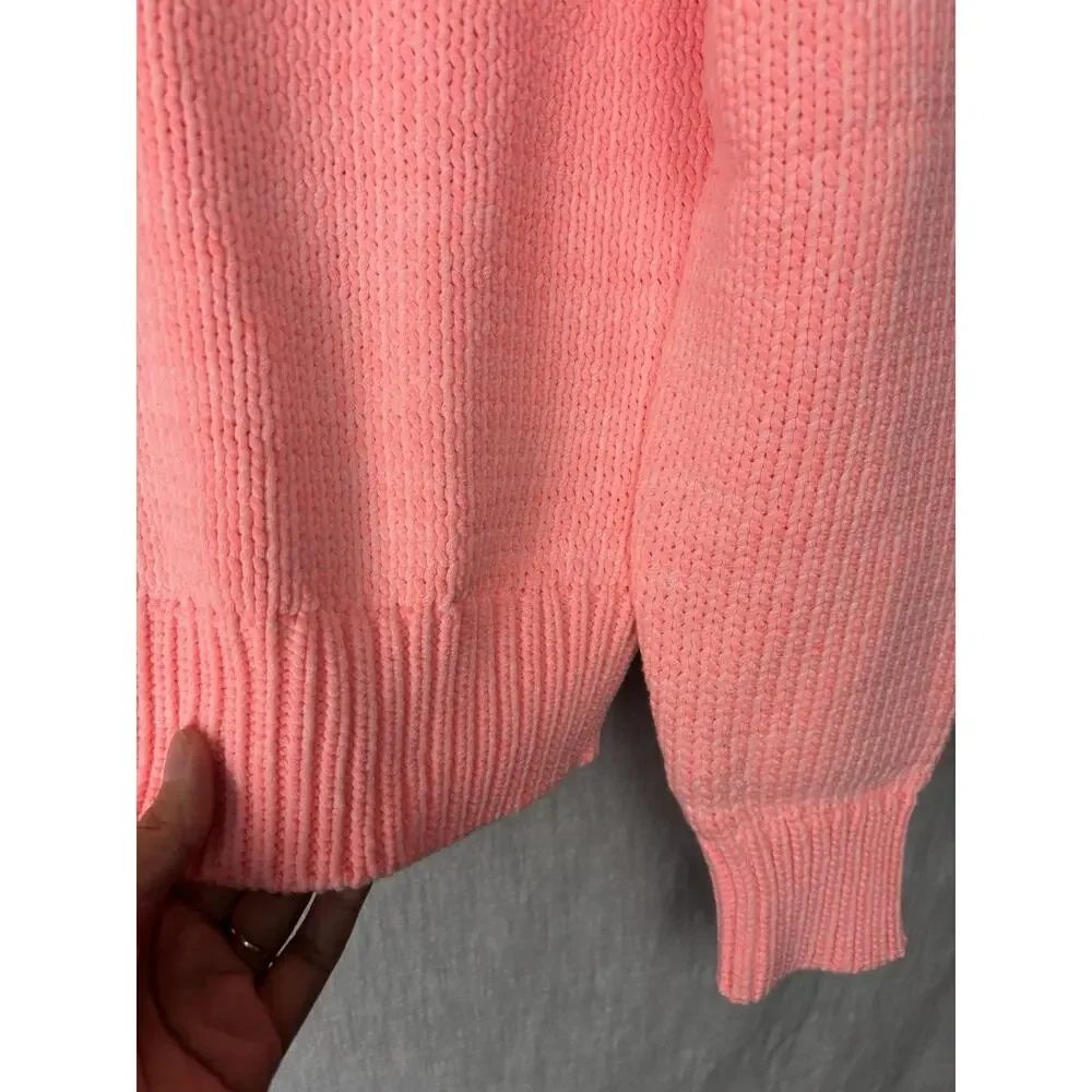 WHITE + WARREN womens size M open knit Neon coral cotton Blend sweater
